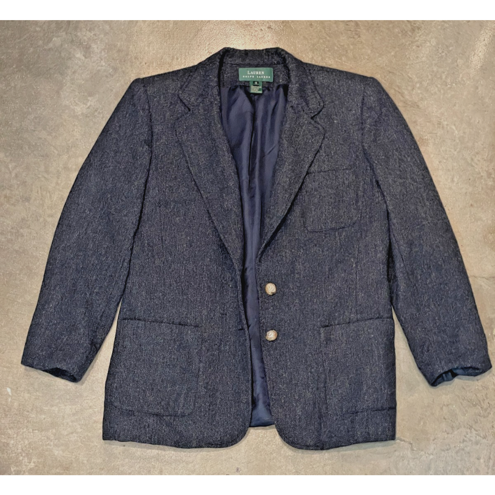 Vintage Ralph Lauren Wool Blazer Womens 12 Navy 100% Wool Office Preppy Formal